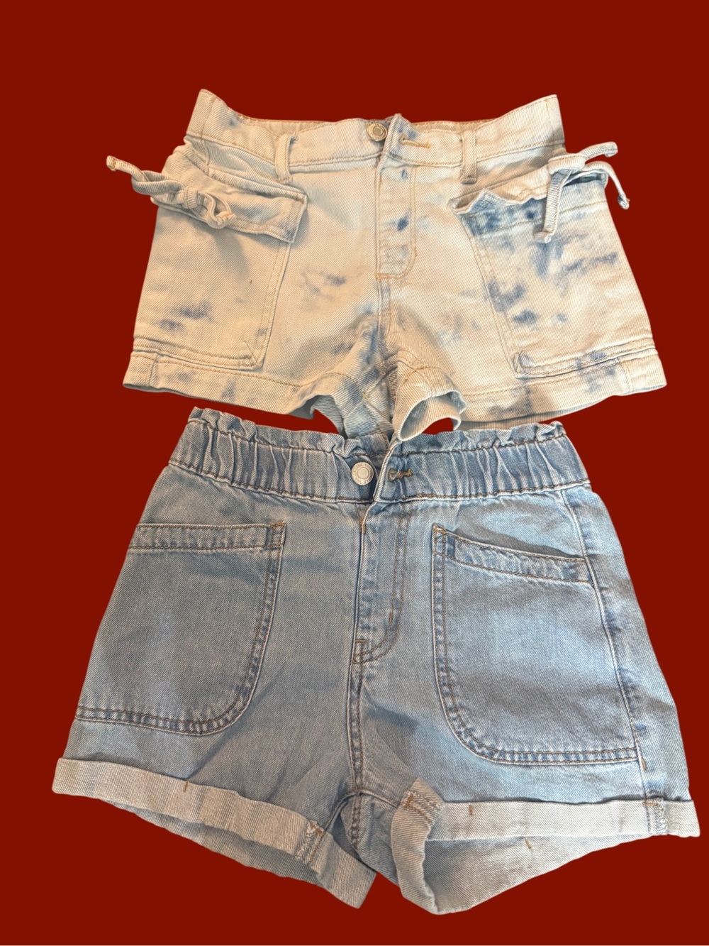 Vanilla Star Light Blue Tie-Dye & Chambray Duo Jean Shorts
